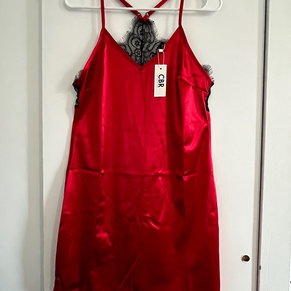 CBR Red and Black Satin Chemise with Spaghetti Straps lingerie